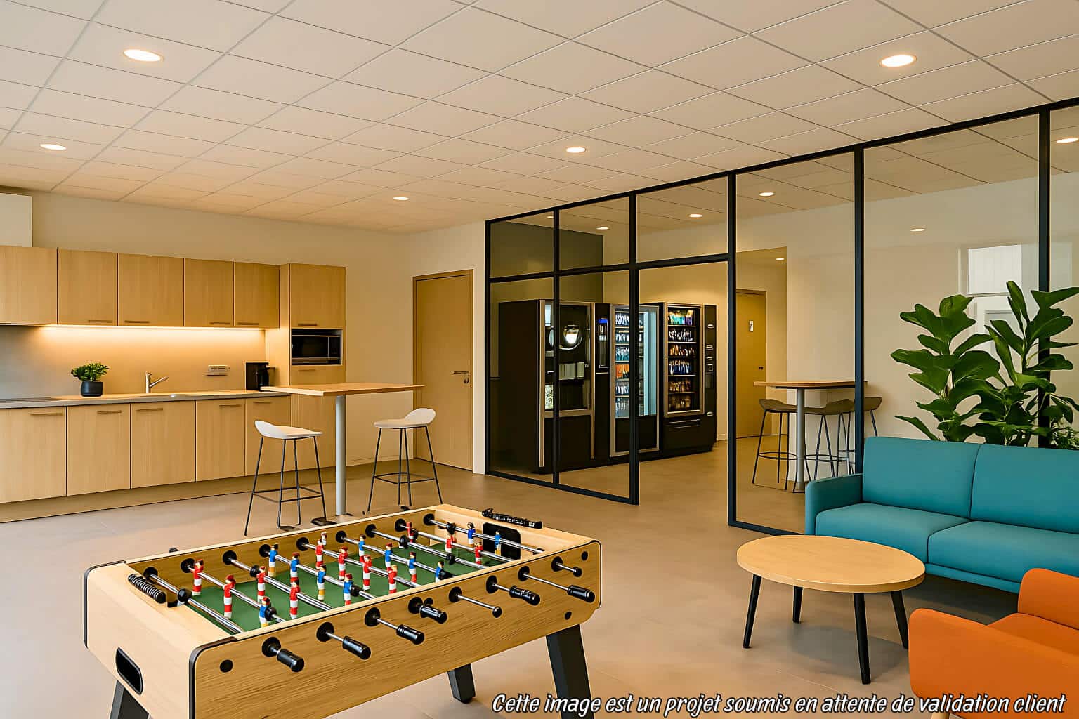Espace de convivialité et salle de pause moderne sur mesure